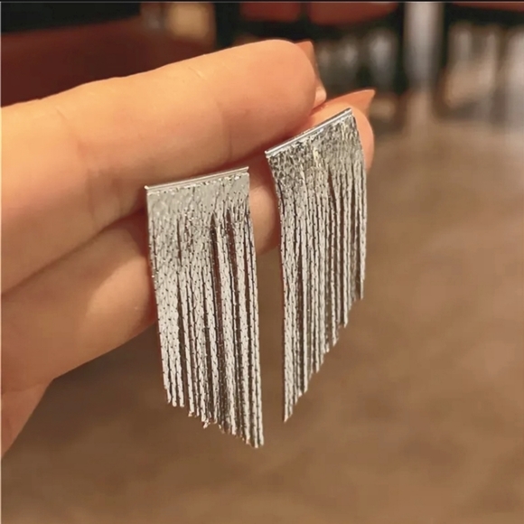 NEW, Long Silver Glossy Earrings - Picture 1 of 1